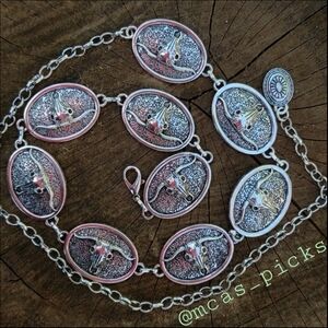 Bull Concho Belt Chain Belt Western Belt Cowgirl Belt Rodeo Belt Steer Belt